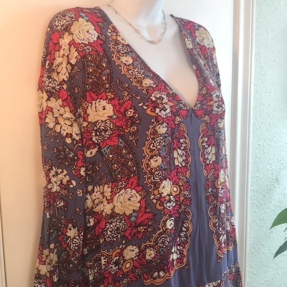 Free People Boho Floral Long Sleeve Pullover Top Size M - Picture 7 of 16
